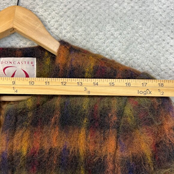 Vintage 90s DONCASTER Womens Plaid Topper Coat Mohair Blend Open A-Line Sz 6 - Picture 11 of 16